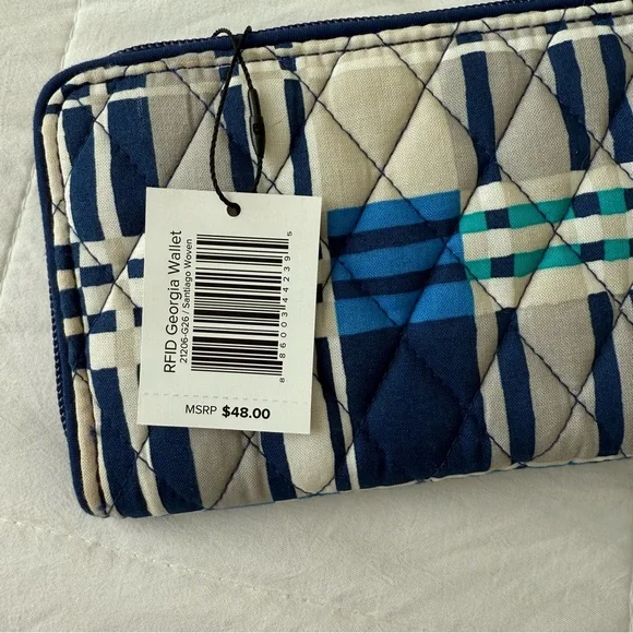 Vera Bradley Full Zip Wallet Blue Gray Teal Plaid Check Brand New‎ - Picture 7 of 9
